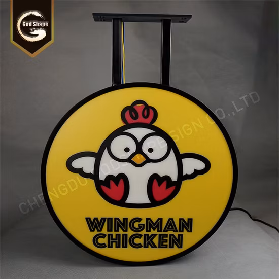 Boîte à lumière ronde de cercle de publicité extérieure directe d'usine pour le signe de lame de marque de logo de restaurant de pizza de bière de barre